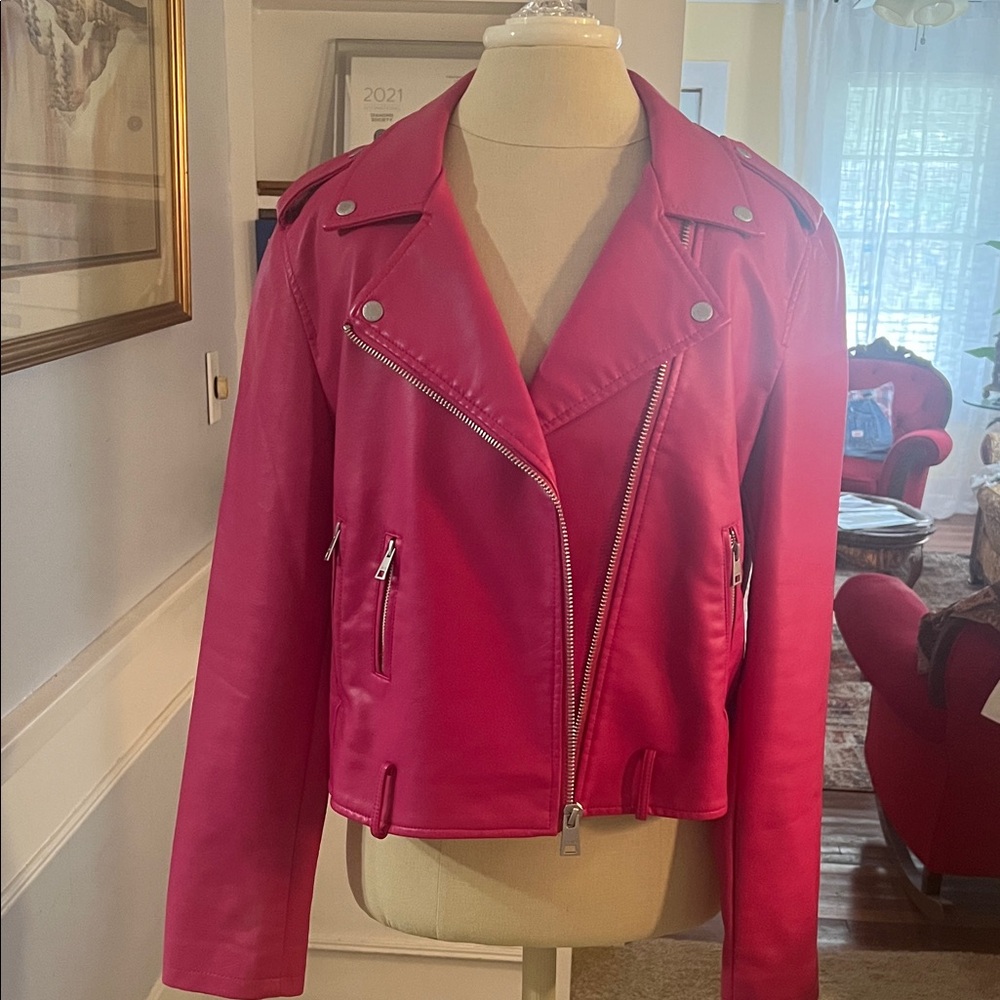 Women's Pink Moto Leather Jacket